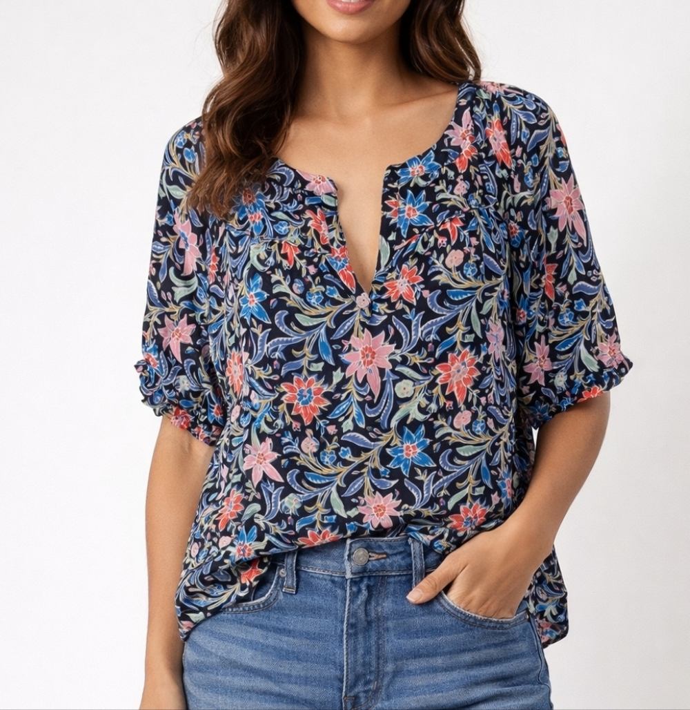 LOFT Peasant Style Floral Blouse Sz S